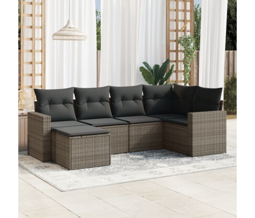 Set de muebles de jardín 6 pzas y cojines ratán sintético gris