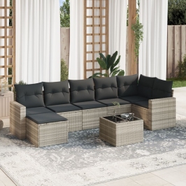 Set de sofás de jardín 8 pzas y cojines ratán sintético gris