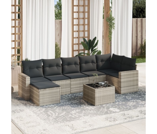 Set de sofás de jardín 8 pzas y cojines ratán sintético gris