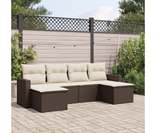 Set sofás de jardín 6 piezas y cojines ratán sintético marrón
