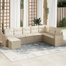 Juego de sofás de jardín con cojines beige 8 pzas ratán PE