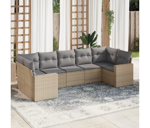 Set sofás de jardín 7 piezas y cojines ratán sintético beige