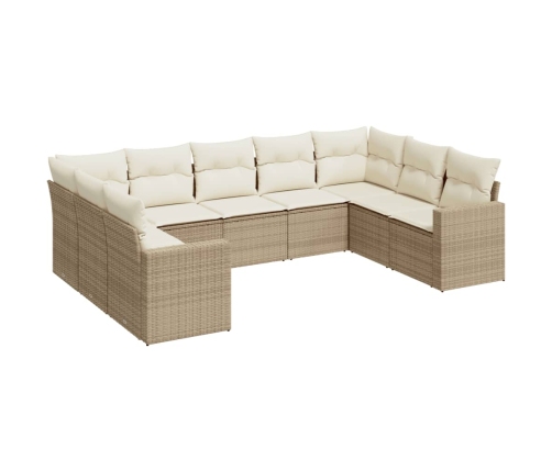 Set de sofás de jardín 9 pzas con cojines ratán sintético beige