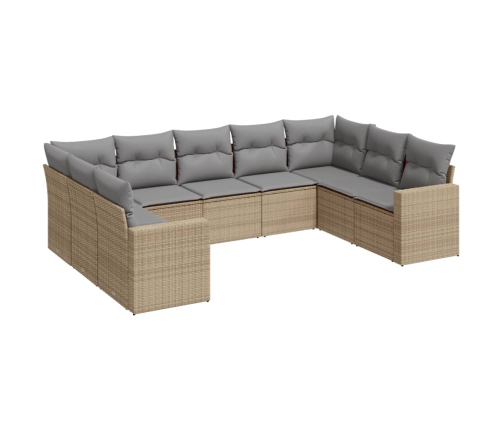 Set de sofás de jardín 9 pzas con cojines ratán sintético beige