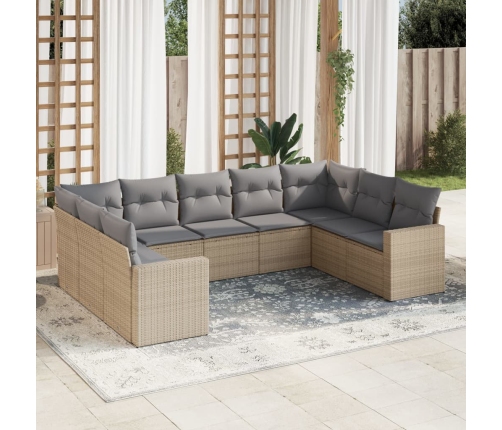 Set de sofás de jardín 9 pzas con cojines ratán sintético beige
