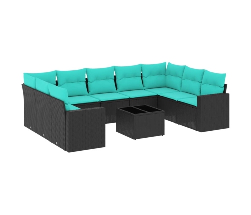Set de sofás de jardín 10pzas con cojines ratán sintético negro