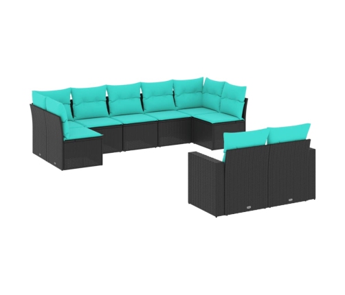 Set de sofás de jardín 9 pzas con cojines ratán sintético negro
