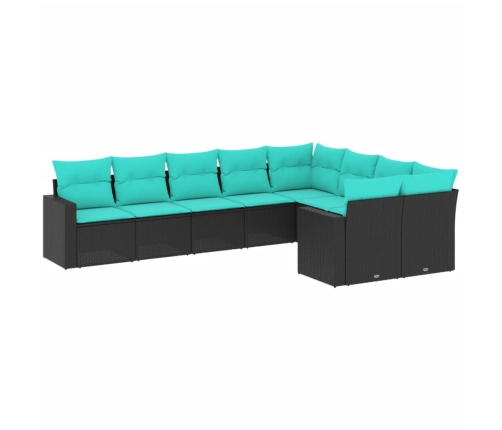 Set de sofás de jardín 9 pzas con cojines ratán sintético negro
