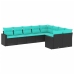 Set de sofás de jardín 9 pzas con cojines ratán sintético negro