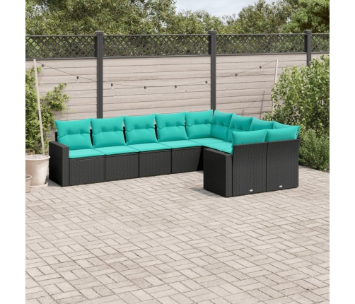 Set de sofás de jardín 9 pzas con cojines ratán sintético negro