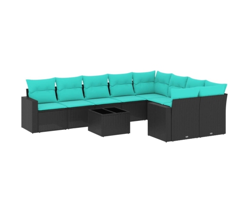 Set de sofás de jardín 10pzas con cojines ratán sintético negro
