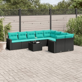 Set de sofás de jardín 10pzas con cojines ratán sintético negro