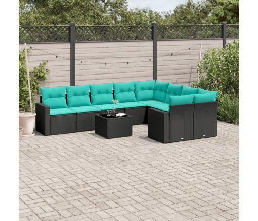 Set de sofás de jardín 10pzas con cojines ratán sintético negro