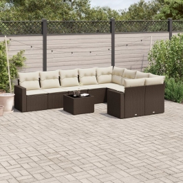 Set de sofás de jardín 10 pzas y cojines ratán sintético marrón