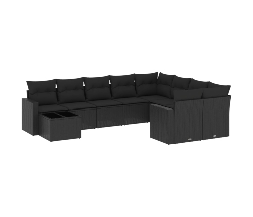 Set de sofás de jardín 10 pzas cojines ratán sintético negro