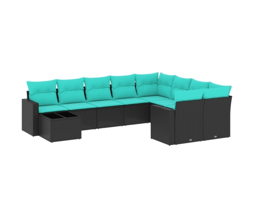 Set de sofás de jardín 10pzas con cojines ratán sintético negro