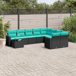 Set de sofás de jardín 10pzas con cojines ratán sintético negro
