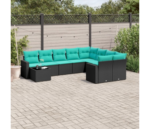 Set de sofás de jardín 10pzas con cojines ratán sintético negro