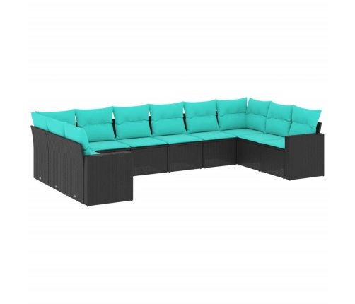 Set de sofás de jardín 10pzas con cojines ratán sintético negro