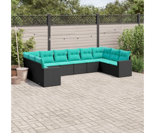 Set de sofás de jardín 10pzas con cojines ratán sintético negro