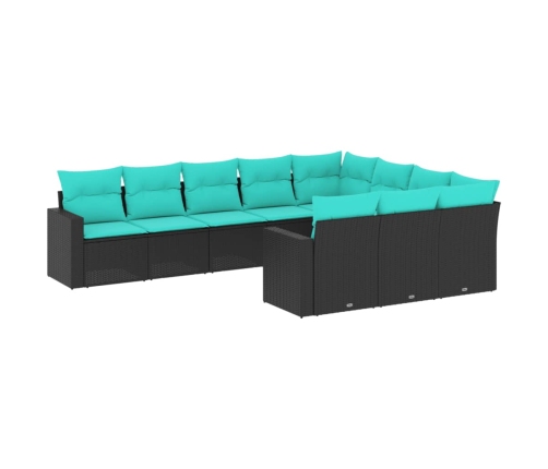 Set de sofás de jardín 10pzas con cojines ratán sintético negro