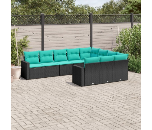 Set de sofás de jardín 10pzas con cojines ratán sintético negro