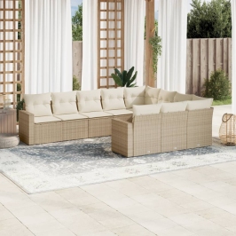 Juego de sofás jardín con cojines beige 10 pzas ratán sintético