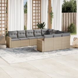 Juego de sofás jardín con cojines beige 10 pzas ratán sintético