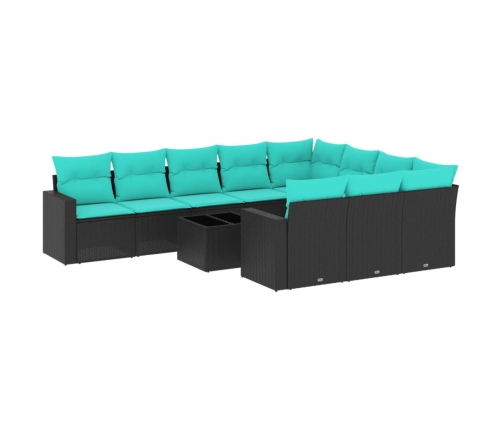 Set de sofás de jardín 11 pzas y cojines ratán sintético negro