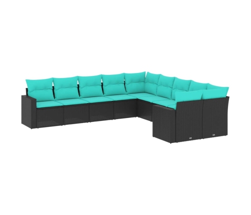 Set de sofás de jardín 10pzas con cojines ratán sintético negro
