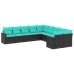 Set de sofás de jardín 10pzas con cojines ratán sintético negro