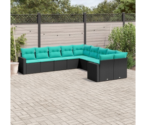 Set de sofás de jardín 10pzas con cojines ratán sintético negro