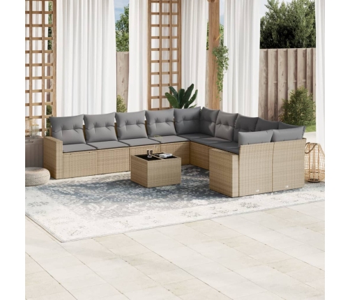 Set de sofás de jardín 11pzas con cojines ratán sintético beige