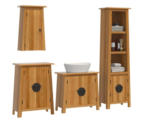 Conjunto de muebles de baño 4 piezas madera maciza de pino