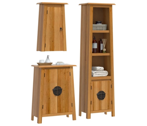 Conjunto de muebles de baño 3 piezas madera maciza de pino