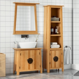 Conjunto de muebles de baño 2 piezas madera maciza de pino