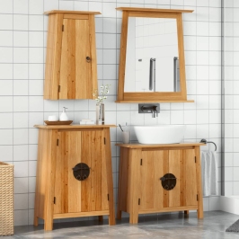 Conjunto de muebles de baño 3 piezas madera maciza de pino