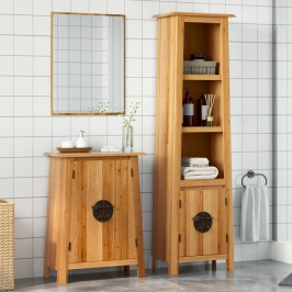 Conjunto de muebles de baño 2 piezas madera maciza de pino