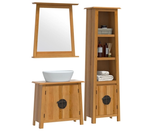 Conjunto de muebles de baño 3 piezas madera maciza de pino