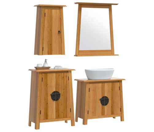 Conjunto de muebles de baño 4 piezas madera maciza de pino