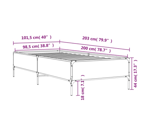 Estructura cama madera ingeniería metal roble Sonoma 100x200 cm