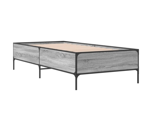 Estructura cama madera ingeniería metal gris Sonoma 100x200 cm