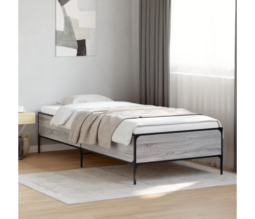 Estructura cama madera ingeniería metal gris Sonoma 100x200 cm