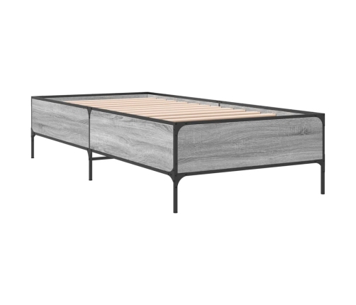 Estructura cama madera ingeniería metal gris Sonoma 100x200 cm