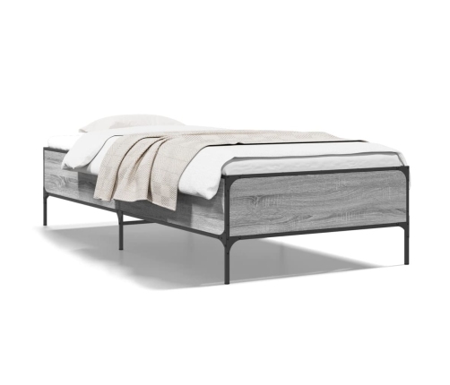 Estructura cama madera ingeniería metal gris Sonoma 100x200 cm