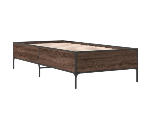 Estructura cama madera ingeniería metal marrón roble 100x200 cm