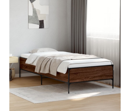 Estructura cama madera ingeniería metal marrón roble 100x200 cm