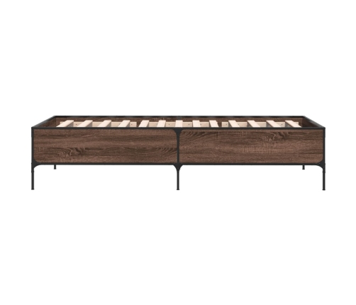 Estructura cama madera ingeniería metal marrón roble 100x200 cm