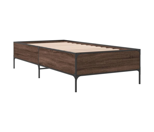 Estructura cama madera ingeniería metal marrón roble 100x200 cm