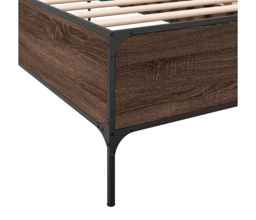 Estructura cama madera ingeniería metal marrón roble 100x200 cm
